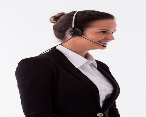 Customer service representative smiling